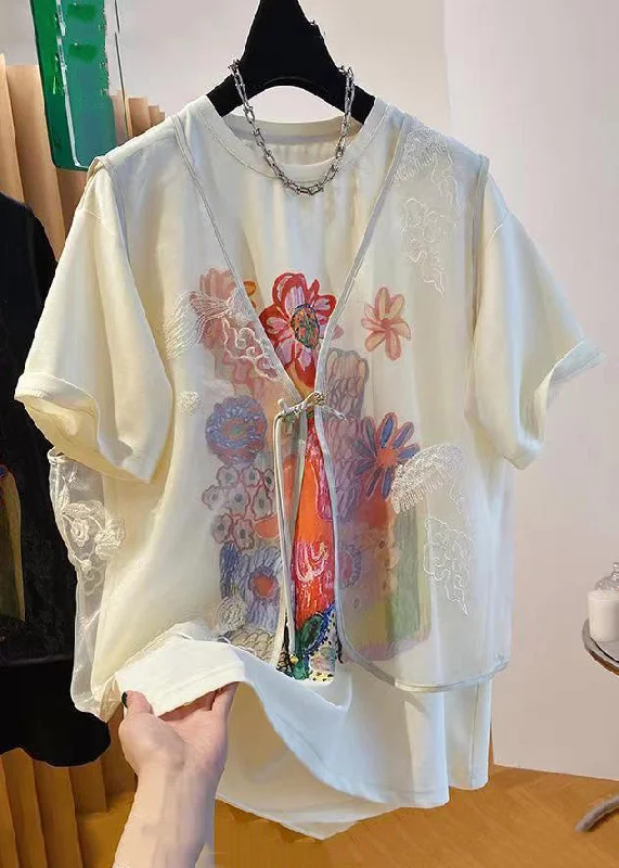 Women's reversible down coats with two - tone designs for versatile stylingNew Beige Tulle Waistcoat And Print T Shirt Two Pieces Set Summer Women's reversible down coats with two - tone designs for versatile stylingNew Beige Tulle Waistcoat And Print T Shirt Two Pieces Set Summer