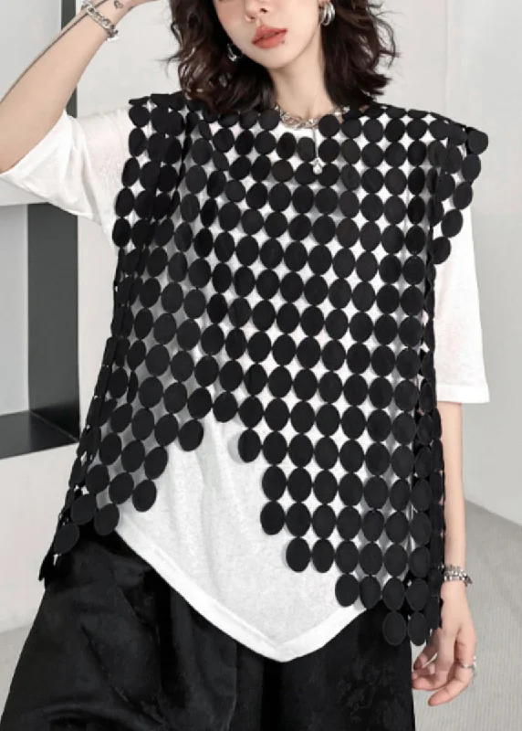 Women's longline double - breasted camel coats for a sophisticated lookNew Black Asymmetrical Hollow Out Patchwork Cotton Waistcoat Sleeveless Women's longline double - breasted camel coats for a sophisticated lookNew Black Asymmetrical Hollow Out Patchwork Cotton Waistcoat Sleeveless