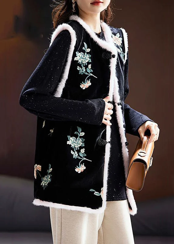 Shearling - lined women's leather coats for ultimate warmth and luxuryNew Black Fluffy Embroideried Button Cotton Filled Waistcoat Sleeveless Shearling - lined women's leather coats for ultimate warmth and luxuryNew Black Fluffy Embroideried Button Cotton Filled Waistcoat Sleeveless