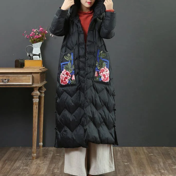 Checkered women's wool coats in a classic pattern for a timeless styleNew black goose Down coat Loose fitting embroidery pockets womens parka hooded Luxury winter outwear Checkered women's wool coats in a classic pattern for a timeless styleNew black goose Down coat Loose fitting embroidery pockets womens parka hooded Luxury winter outwear