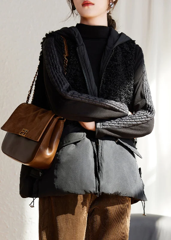 Water - resistant women's trench coats with adjustable cuffs for rainy daysNew Black Hooded Teddy Faux Fur Patchwork Duck Down Waistcoat Sleeveless Water - resistant women's trench coats with adjustable cuffs for rainy daysNew Black Hooded Teddy Faux Fur Patchwork Duck Down Waistcoat Sleeveless