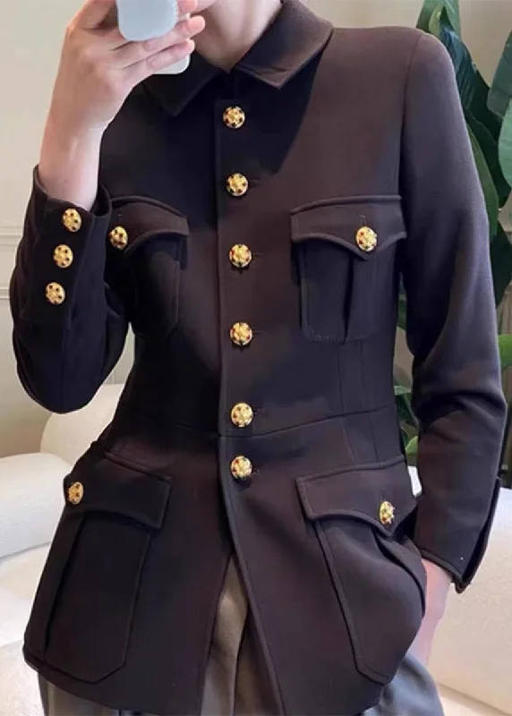 Women's reversible down coats with two - tone designs for versatile stylingNew Black Peter Pan Collar Button Patchwork Cotton Coat Fall