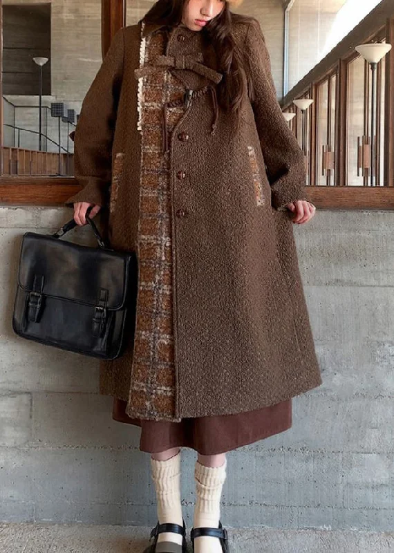 Women's waterproof parka coats with multiple pockets for practicalityNew Brown Peter Pan Collar Pockets Patchwork Woolen Coat Winter Women's waterproof parka coats with multiple pockets for practicalityNew Brown Peter Pan Collar Pockets Patchwork Woolen Coat Winter