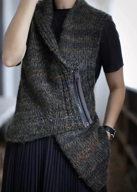 Women's knee - length wool blend coats with a fur collar for added warmthNew Dark Gray Asymmetrical Zippered Cotton Knit Waistcoat Sleeveless Women's knee - length wool blend coats with a fur collar for added warmthNew Dark Gray Asymmetrical Zippered Cotton Knit Waistcoat Sleeveless