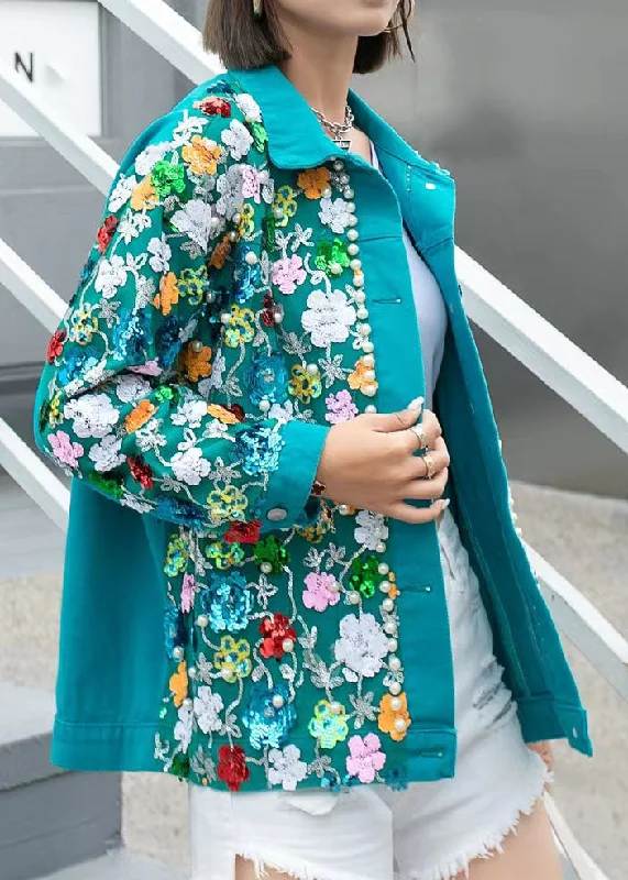 Women's waterproof parka coats with multiple pockets for practicalityNew Green Zircon Nail Bead Sequins Floral Patchwork Denim Coat Spring Women's waterproof parka coats with multiple pockets for practicalityNew Green Zircon Nail Bead Sequins Floral Patchwork Denim Coat Spring
