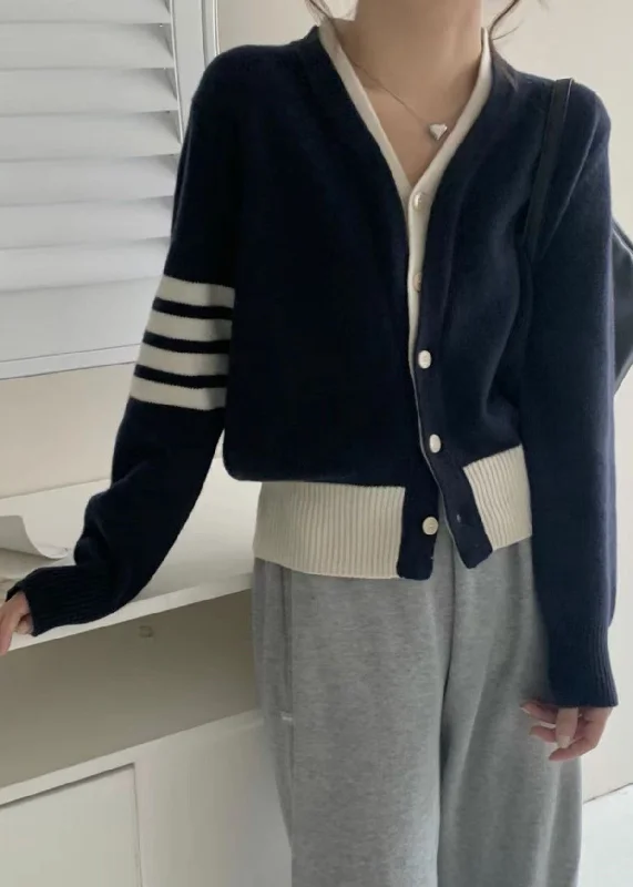 Hooded women's puffer coats in neon colors for high - visibility sportsNew Navy Button Patchwork False Two Pieces Cotton Knit Coats Fall Hooded women's puffer coats in neon colors for high - visibility sportsNew Navy Button Patchwork False Two Pieces Cotton Knit Coats Fall