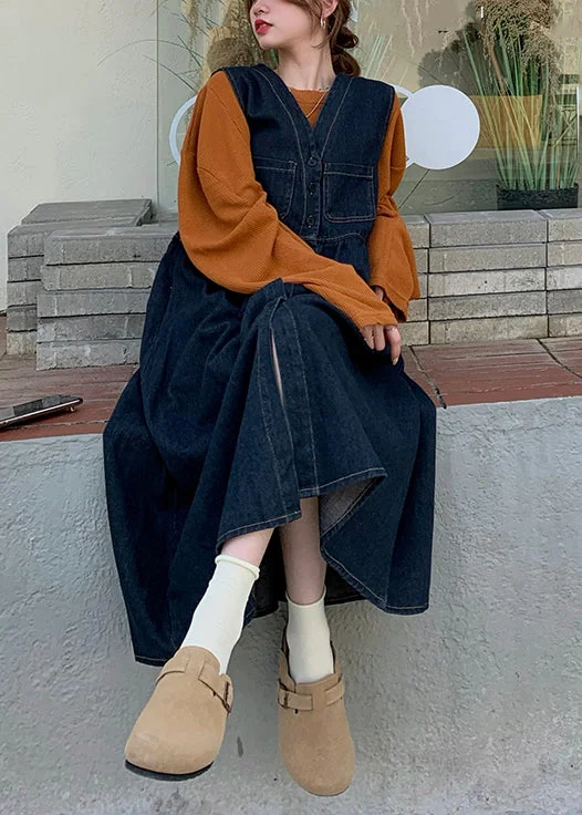 Women's long - sleeve wool coats in a houndstooth pattern for a classic charmNew Navy Button Tops And Waistcoat Dress Denim Two Pieces Set Spring Women's long - sleeve wool coats in a houndstooth pattern for a classic charmNew Navy Button Tops And Waistcoat Dress Denim Two Pieces Set Spring