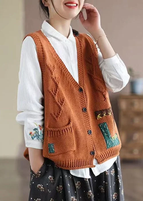 Belted women's cashmere coats in soft pastels for a luxurious feelNew Orange V Neck Button Pockets Cotton Knit Waistcoat Sleeveless Belted women's cashmere coats in soft pastels for a luxurious feelNew Orange V Neck Button Pockets Cotton Knit Waistcoat Sleeveless