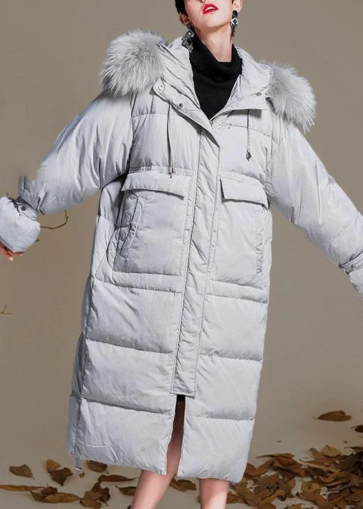 Belted women's cashmere coats in soft pastels for a luxurious feelNew White Grey Pockets zippered Rabbit hair collar Loose Winter Duck Down Coats Belted women's cashmere coats in soft pastels for a luxurious feelNew White Grey Pockets zippered Rabbit hair collar Loose Winter Duck Down Coats
