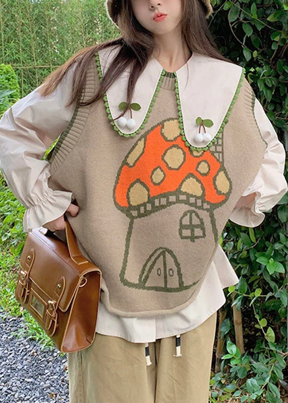 Women's reversible down coats with two - tone designs for versatile stylingNovelty Khaki Print Knit Waistcoat And Shirts Two Piece Set Fall Women's reversible down coats with two - tone designs for versatile stylingNovelty Khaki Print Knit Waistcoat And Shirts Two Piece Set Fall