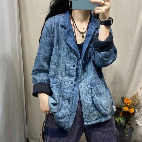 Plus size women's wool blend coats for a warm and stylish winterOmychic Winter Stripe Retro Jackets Thin Parkas Ladies Loose Coat Female 2020 Padded Denim Coat Outerwear Plus size women's wool blend coats for a warm and stylish winterOmychic Winter Stripe Retro Jackets Thin Parkas Ladies Loose Coat Female 2020 Padded Denim Coat Outerwear