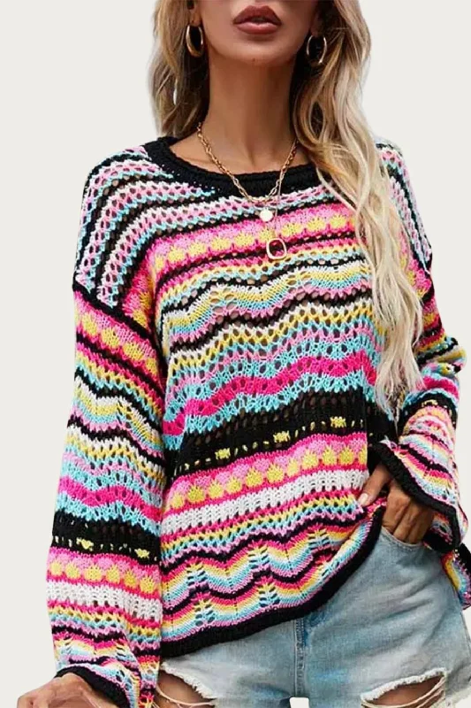 Plus Size Women's Turtleneck Sweater Dresses with Side SlitsOpen-Knit Multicolor Sweater Plus Size Women's Turtleneck Sweater Dresses with Side SlitsOpen-Knit Multicolor Sweater