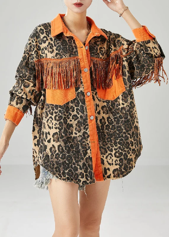 Petite women's wool blend coats with a tailored fit for a flattering silhouetteOrange Patchwork Cotton Coats Tasseled Leopard Print Fall Petite women's wool blend coats with a tailored fit for a flattering silhouetteOrange Patchwork Cotton Coats Tasseled Leopard Print Fall