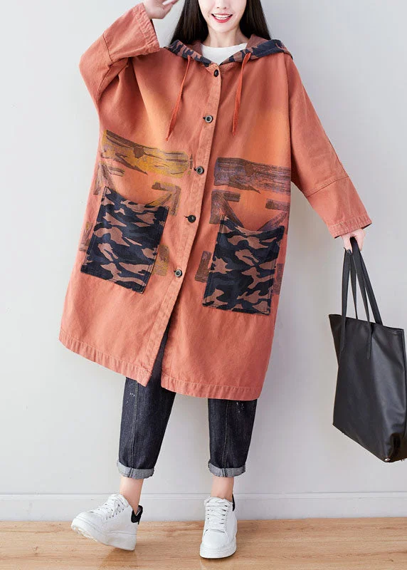 Checkered women's wool coats in a classic pattern for a timeless styleOrange Pockets Patchwork Print Cotton Hoodie Coat Spring Checkered women's wool coats in a classic pattern for a timeless styleOrange Pockets Patchwork Print Cotton Hoodie Coat Spring