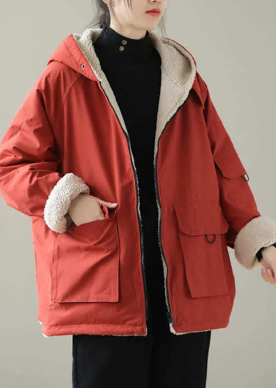 Hooded women's puffer coats in neon colors for high - visibility sportsOrange Pockets Wear On Both Sides Thick Hooded Jacket Long Sleeve Hooded women's puffer coats in neon colors for high - visibility sportsOrange Pockets Wear On Both Sides Thick Hooded Jacket Long Sleeve