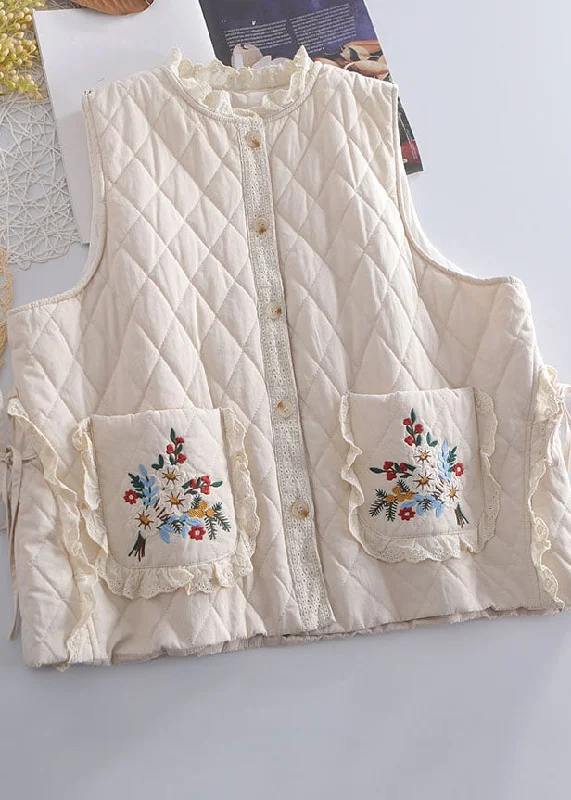 Women's knee - length wool blend coats with a fur collar for added warmthOrganic Beige Embroideried Ruffled Patchwork Tie Waist Waistcoat Winter Women's knee - length wool blend coats with a fur collar for added warmthOrganic Beige Embroideried Ruffled Patchwork Tie Waist Waistcoat Winter