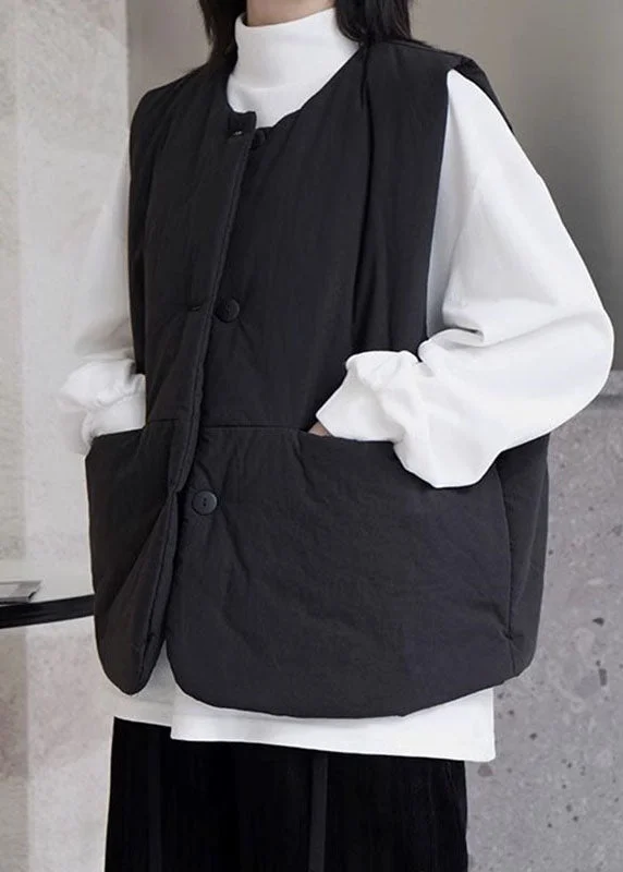Women's cropped leather coats with silver studs for an edgy lookOrganic Black O-Neck Pockets Button Thick Warm Waistcoat Winter Women's cropped leather coats with silver studs for an edgy lookOrganic Black O-Neck Pockets Button Thick Warm Waistcoat Winter