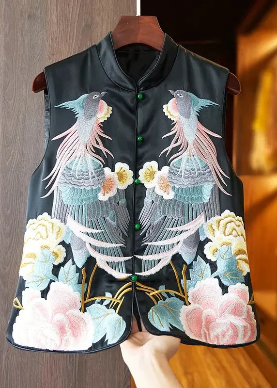 Women's faux fur coats in bright colors for a bold fashion statementOrganic Black Stand Collar Print Waistcoat Sleeveless Women's faux fur coats in bright colors for a bold fashion statementOrganic Black Stand Collar Print Waistcoat Sleeveless
