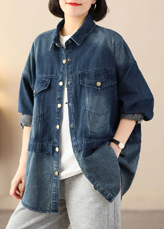 Women's faux fur coats in bright colors for a bold fashion statementOrganic Blue Oversized Patchwork Pockets Cotton Denim Coats Spring Women's faux fur coats in bright colors for a bold fashion statementOrganic Blue Oversized Patchwork Pockets Cotton Denim Coats Spring