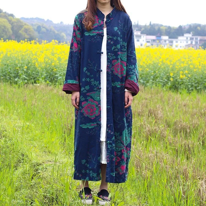 Women's cropped leather coats with silver studs for an edgy lookOrganic Chinese Button Fashion casual coats women blue prints stand collar Midi women coats fall Women's cropped leather coats with silver studs for an edgy lookOrganic Chinese Button Fashion casual coats women blue prints stand collar Midi women coats fall