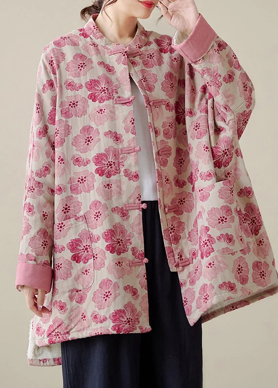 Women's long - sleeve wool coats in a houndstooth pattern for a classic charmOrganic Pink Oversized Print Fine Cotton Filled Coat Outwear Women's long - sleeve wool coats in a houndstooth pattern for a classic charmOrganic Pink Oversized Print Fine Cotton Filled Coat Outwear
