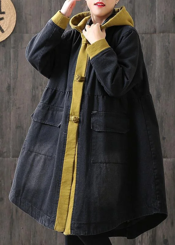 Water - resistant women's trench coats with adjustable cuffs for rainy daysOrganic Yellow hooded Button Pockets Patchwork Winter Cotton Long sleeve Coat Water - resistant women's trench coats with adjustable cuffs for rainy daysOrganic Yellow hooded Button Pockets Patchwork Winter Cotton Long sleeve Coat