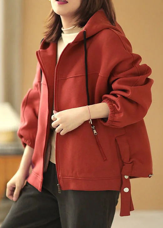 Plus size women's wool blend coats for a warm and stylish winterOriginal Design Red Zip Up Pockets Cotton Hooded Coat Fall Plus size women's wool blend coats for a warm and stylish winterOriginal Design Red Zip Up Pockets Cotton Hooded Coat Fall