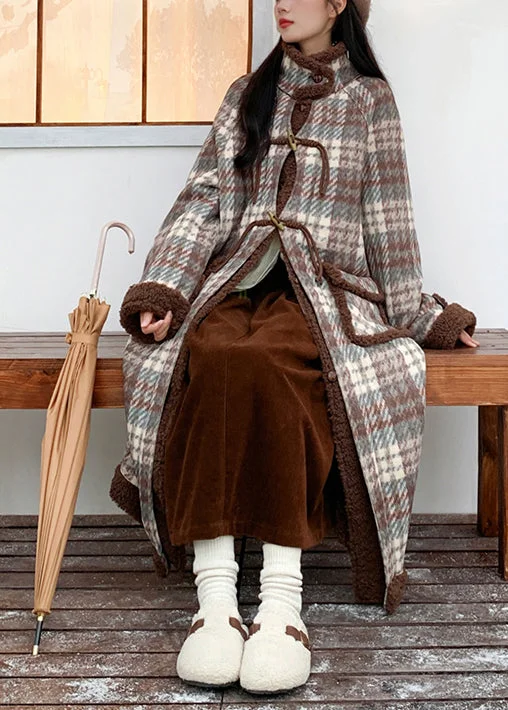 Shearling - lined women's leather coats for ultimate warmth and luxuryOriginal Green Coffee Plaid Pockets Fleece Wool Lined Coat Winter Shearling - lined women's leather coats for ultimate warmth and luxuryOriginal Green Coffee Plaid Pockets Fleece Wool Lined Coat Winter