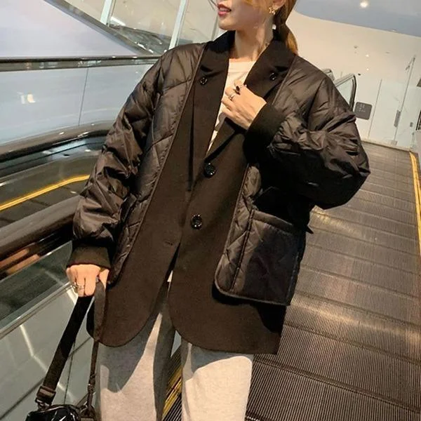 Long women's mac coats in a lightweight fabric for spring showersPatchwork Argyle Parkas Women Winter Casual Tide Fashion  Korean Style Notched Collar Long Sleeve Pocket Coat