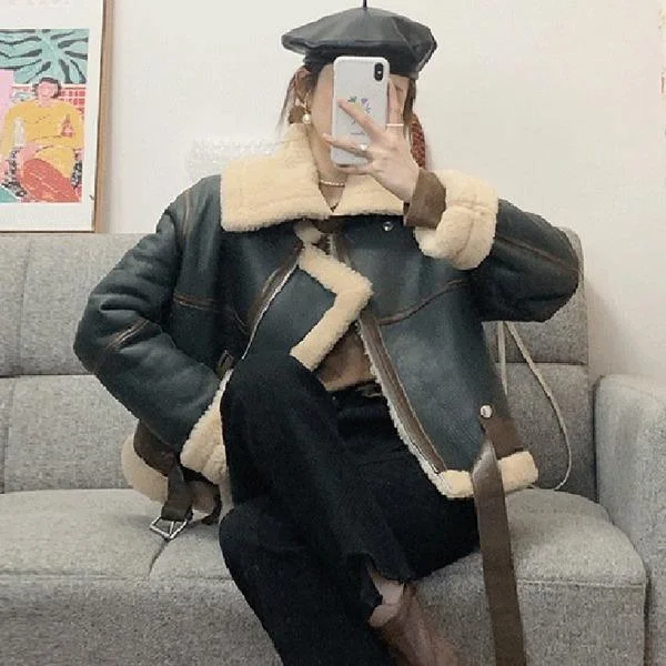 Women's reversible down coats with two - tone designs for versatile stylingPatchwork Casual Short Faux Leather Women Winter Tide Fashion New Style Turn Down Collar Long Sleeve Elegant Coat