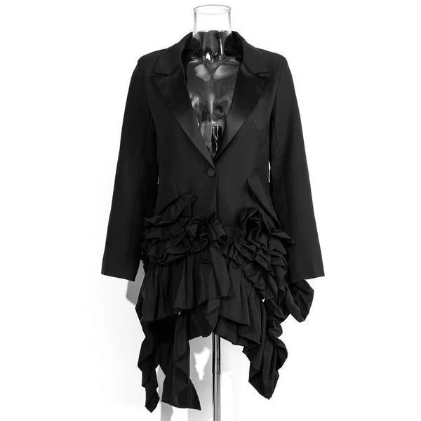 Long women's mac coats in a lightweight fabric for spring showersPatchwork Irregular Blazer Women Trendy Fashion New Style Ruffles Notched Collar Single Button Long Sleeve Coat
