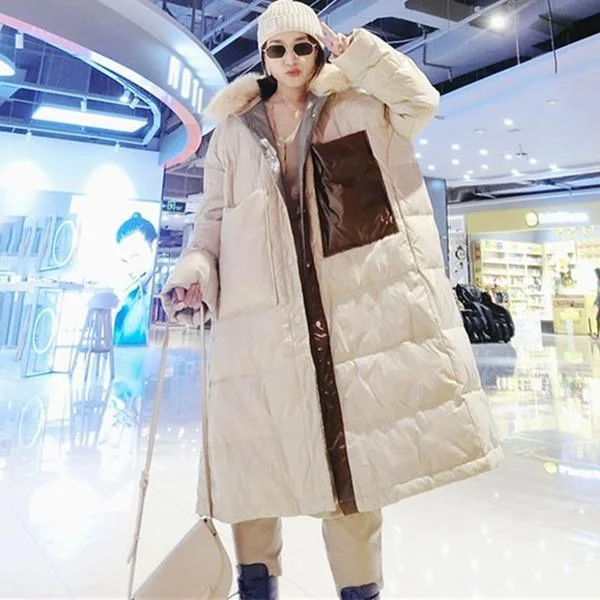 Women's knee - length wool blend coats with a fur collar for added warmthPatchwork Pockets Zipper Down Coat Women 2020 Winter Casual Fashion Style Temperament All Match Women Clothes Women's knee - length wool blend coats with a fur collar for added warmthPatchwork Pockets Zipper Down Coat Women 2020 Winter Casual Fashion Style Temperament All Match Women Clothes