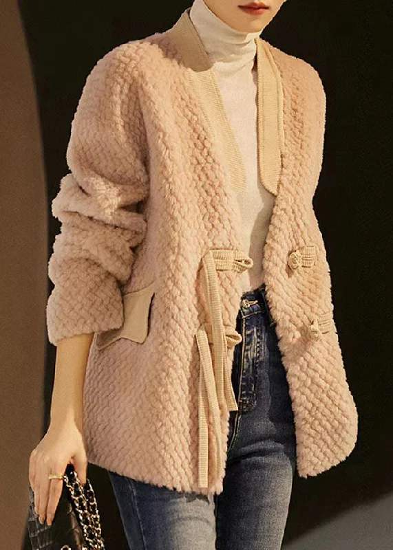 Women's cropped leather coats with silver studs for an edgy lookPink Pockets Patchwork Wool Jackets Tasseled Button Winter Women's cropped leather coats with silver studs for an edgy lookPink Pockets Patchwork Wool Jackets Tasseled Button Winter