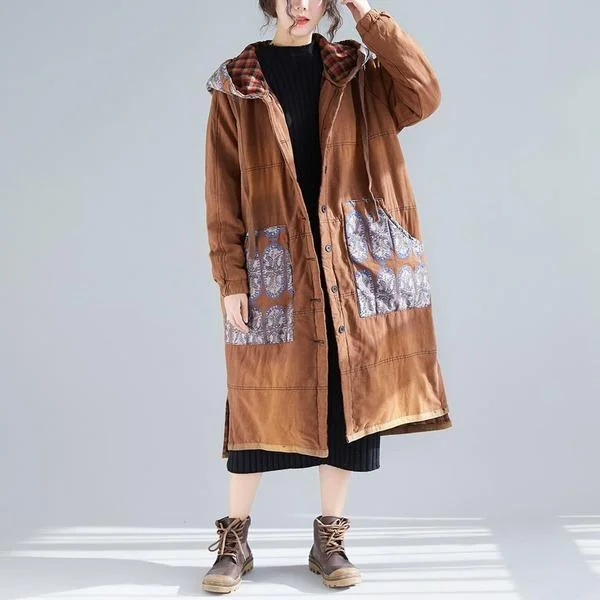 Women's long - sleeve wool coats in a houndstooth pattern for a classic charmPrint Floral Vintage Parkas For Women Warm Cloths Patchwork Hooded Coats Women's long - sleeve wool coats in a houndstooth pattern for a classic charmPrint Floral Vintage Parkas For Women Warm Cloths Patchwork Hooded Coats