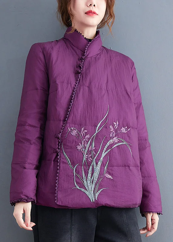 Water - resistant women's trench coats with adjustable cuffs for rainy daysPurple Fine Cotton Filled Jackets Embroideried Stand Collar Winter Water - resistant women's trench coats with adjustable cuffs for rainy daysPurple Fine Cotton Filled Jackets Embroideried Stand Collar Winter