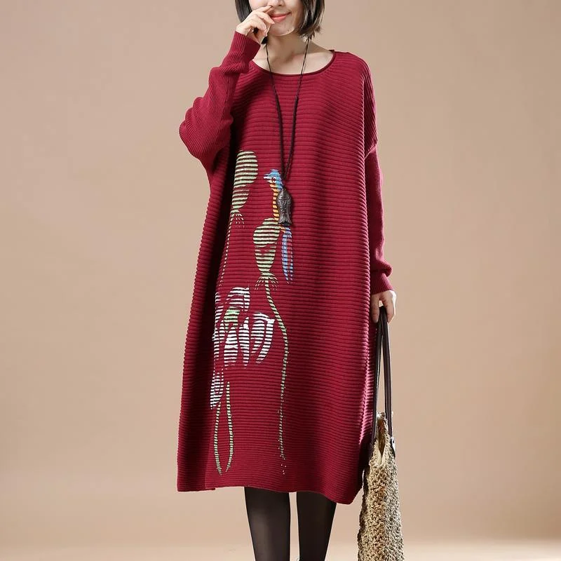 Plus Size Women's Sequined Sweaters for Special OccasionsRed floral knitted sweaters plus size