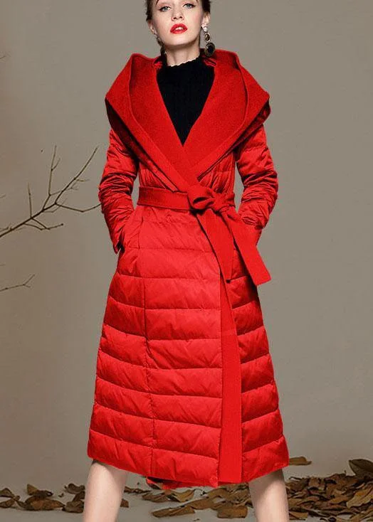 Women's knee - length wool blend coats with a fur collar for added warmthRed hooded Patchwork slim fit Winter Duck Down Coats Women's knee - length wool blend coats with a fur collar for added warmthRed hooded Patchwork slim fit Winter Duck Down Coats