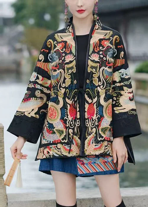Women's longline double - breasted camel coats for a sophisticated lookRed Lace Up Embroidered Silk Coats V Neck Long Sleeve Women's longline double - breasted camel coats for a sophisticated lookRed Lace Up Embroidered Silk Coats V Neck Long Sleeve