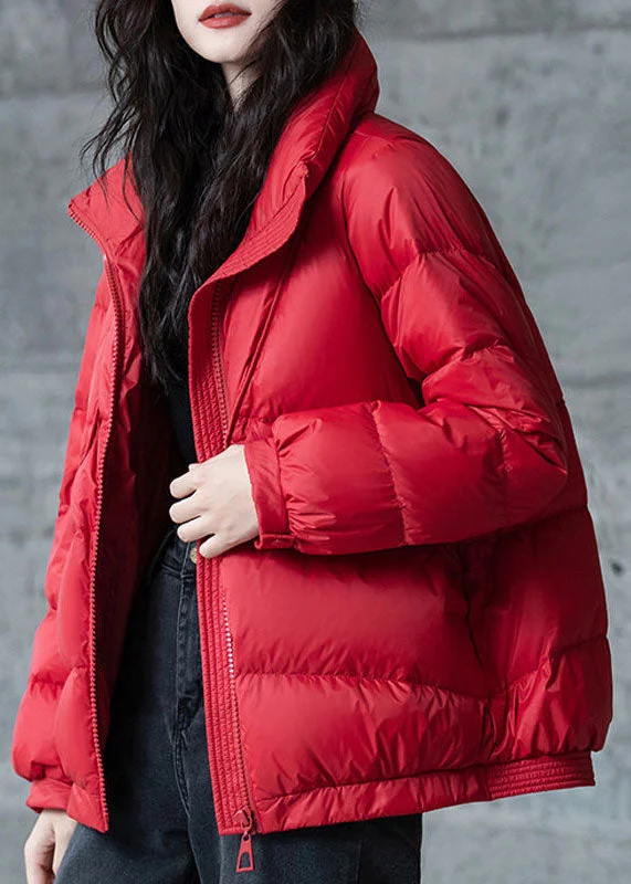 Women's longline double - breasted camel coats for a sophisticated lookRed Loose Duck Down Puffers Jackets Stand Collar Zip Up Winter Women's longline double - breasted camel coats for a sophisticated lookRed Loose Duck Down Puffers Jackets Stand Collar Zip Up Winter