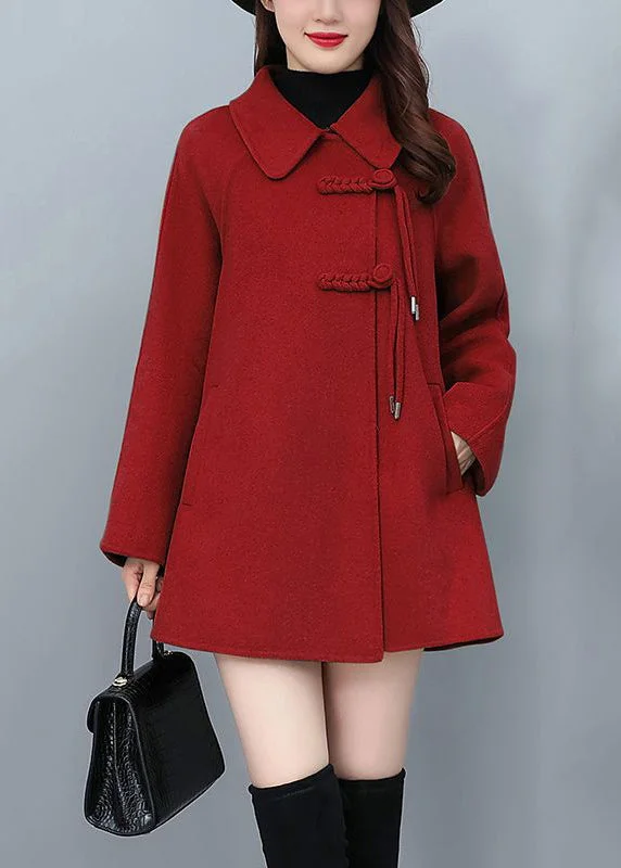 Oversized women's wool coats in a monochromatic look for a trendy outfitRed Oriental Woolen Jacket Tasseled Chinese Button Winter Oversized women's wool coats in a monochromatic look for a trendy outfitRed Oriental Woolen Jacket Tasseled Chinese Button Winter