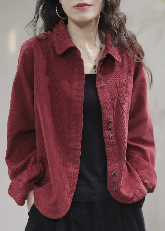 Petite women's wool blend coats with a tailored fit for a flattering silhouetteRed Pockets Button Solid Corduroy Coat Spring Petite women's wool blend coats with a tailored fit for a flattering silhouetteRed Pockets Button Solid Corduroy Coat Spring