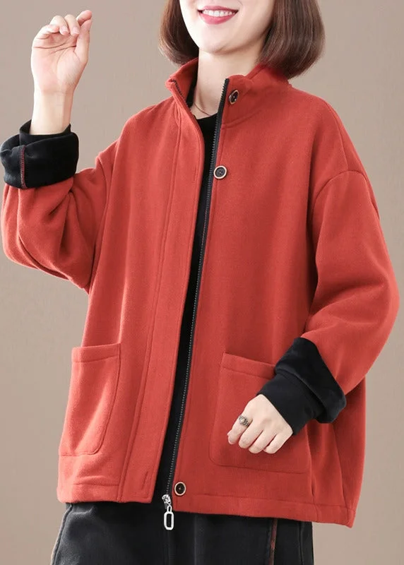 Women's reversible down coats with two - tone designs for versatile stylingRed Thick Warm Fleece Jacket Zip Up Pockets Winter Women's reversible down coats with two - tone designs for versatile stylingRed Thick Warm Fleece Jacket Zip Up Pockets Winter