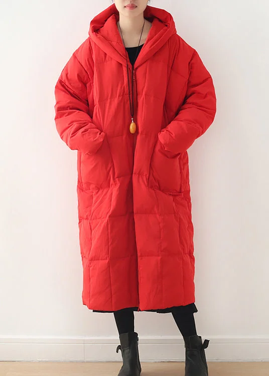 Women's cropped leather coats with silver studs for an edgy lookRed Zippered Pockets Hooded Down Coat Long Sleeve Women's cropped leather coats with silver studs for an edgy lookRed Zippered Pockets Hooded Down Coat Long Sleeve