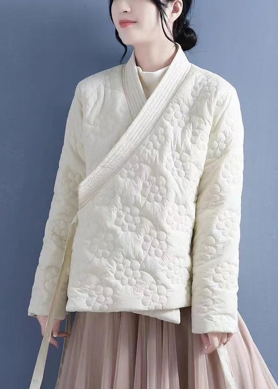 Women's faux fur coats in bright colors for a bold fashion statementRetro Beige Lace Up Stereoscopic Floral Fine Cotton Filled Jackets Spring Women's faux fur coats in bright colors for a bold fashion statementRetro Beige Lace Up Stereoscopic Floral Fine Cotton Filled Jackets Spring