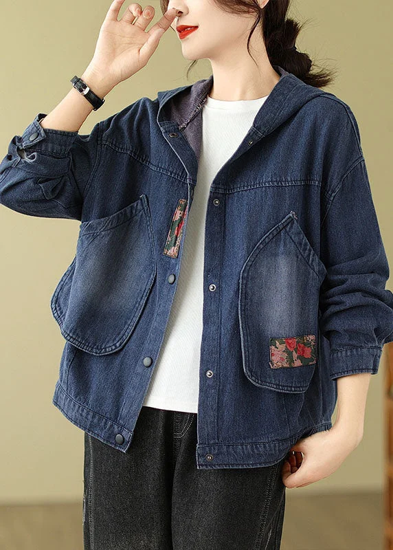 Belted women's cashmere coats in soft pastels for a luxurious feelRetro Denim Blue Pockets Print Hooded Coats Fall Belted women's cashmere coats in soft pastels for a luxurious feelRetro Denim Blue Pockets Print Hooded Coats Fall