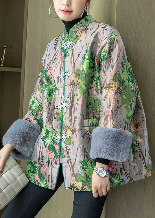 Women's long - sleeve wool coats in a houndstooth pattern for a classic charmRetro Grey Stand Collar Jacquard Silk Cotton Filled Coats Winter Women's long - sleeve wool coats in a houndstooth pattern for a classic charmRetro Grey Stand Collar Jacquard Silk Cotton Filled Coats Winter