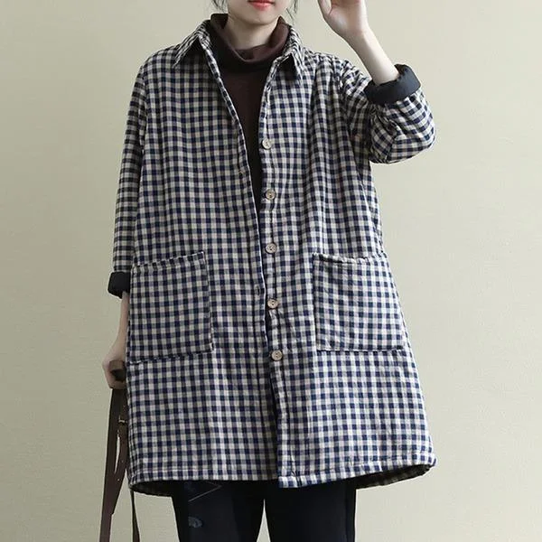 Embroidered women's cotton coats in a bohemian pattern for a unique designRetro Lapel Plaid Pockets Thick Cotton Jacket 2020 New Loose Simple Comfortable Women Long Coat Embroidered women's cotton coats in a bohemian pattern for a unique designRetro Lapel Plaid Pockets Thick Cotton Jacket 2020 New Loose Simple Comfortable Women Long Coat