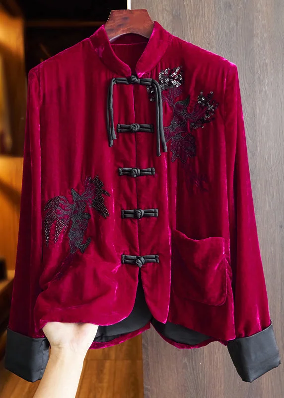 Women's longline double - breasted camel coats for a sophisticated lookRetro Rose Embroideried Sequins Patchwork Silk Velour Coats Fall Women's longline double - breasted camel coats for a sophisticated lookRetro Rose Embroideried Sequins Patchwork Silk Velour Coats Fall