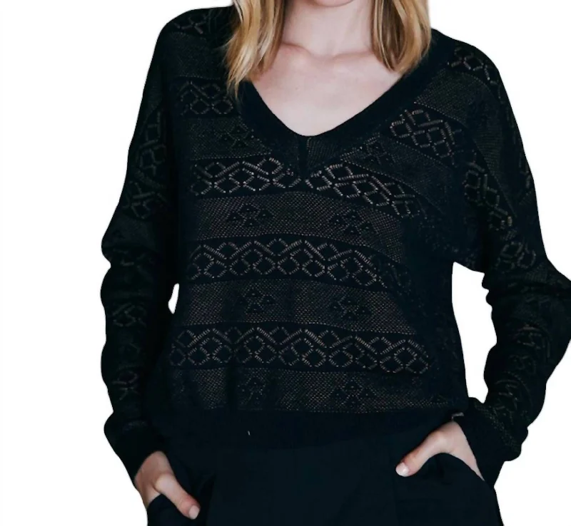 Plus Size Women's Sequined Sweaters for Special OccasionsReversible 2-Tone Pointelle Boxy V In Black/camo
