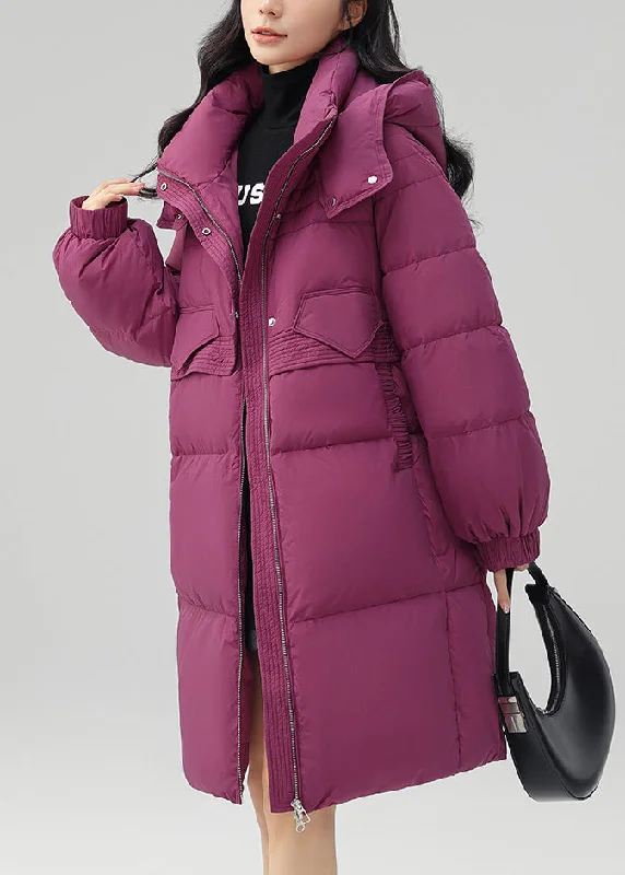 Long women's mac coats in a lightweight fabric for spring showersRose Button Patchwork Duck Down Coat Hooded Long Sleeve Long women's mac coats in a lightweight fabric for spring showersRose Button Patchwork Duck Down Coat Hooded Long Sleeve